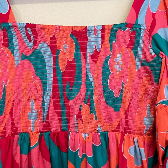 Alden Adair Boho Midi Mia Trippy Dress Pockets Puff Sleeve Size Small NWT - Picture 7 of 11